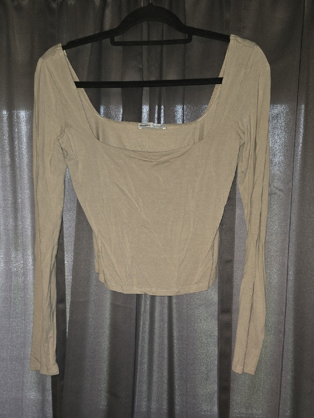 Bershka Beige Long Sleeve Crop Top